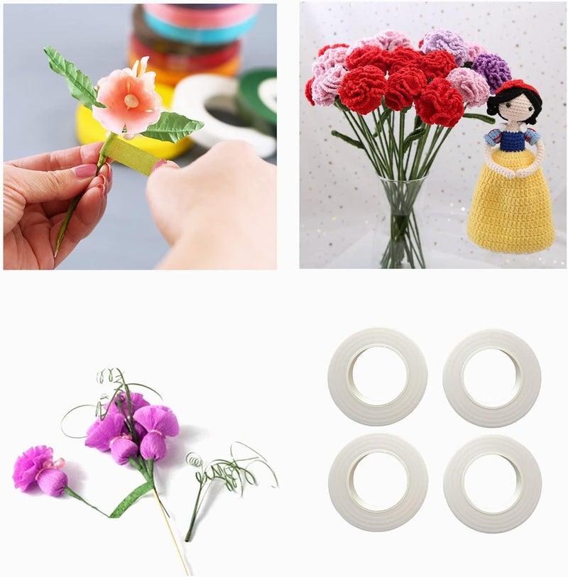 Transun Moo 4 Rolls 1/2 Inch Floral Tapes Florist Wraps for Bouquet Stem and Flowers Making Craft Projects (30 Yards, White) - Image 4
